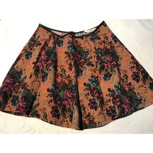 Floral mini skater skirt with black faux leather